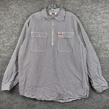 Ben Davis Shirt Mens XL Blue Striped Heavyweight 1/2 Zip Workwear Long Sleeve