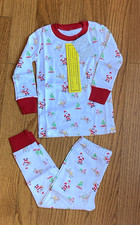 NWT Kissy Kissy Christmas Pima Cotton 2 pc Pajamas Sz 2 White Red Holiday Santa