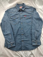 Wrangler Western Denim Cowboy Pearl Snap Shirt Mens M Blue Rodeo Long Sleeve