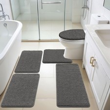 Microfiber Bathroom Rugs Set 5 Pieces with Toilet Lid Cover, Grey