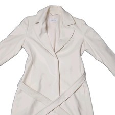 Calvin Klein Womens White Belted Collared Lon...