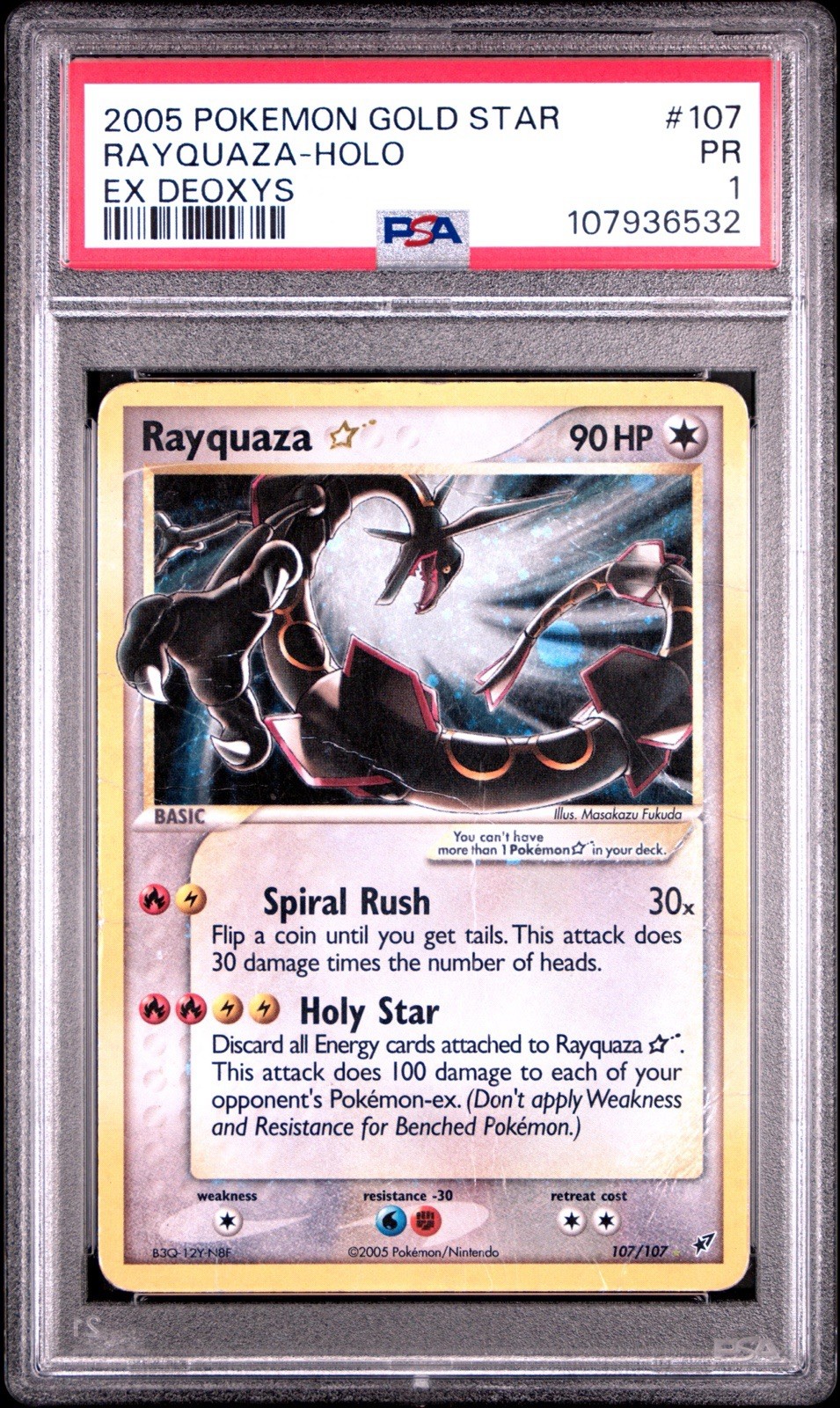 2005 Pokemon Rayquaza Gold Star 107/107 EX Deoxys PSA 1