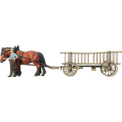 Preiser 30416 Fertigmodell, Leiterwagen mit Pferd H0 + Neu