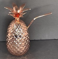 Oggi Stainless Steel Pineapple Cup with Stand Lid- 12oz Copper Plated Metal...