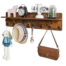 31.5" Wall-Mounted Coat Rack with Shelf 8 Hooks - Rustic Brown Entryway Organi