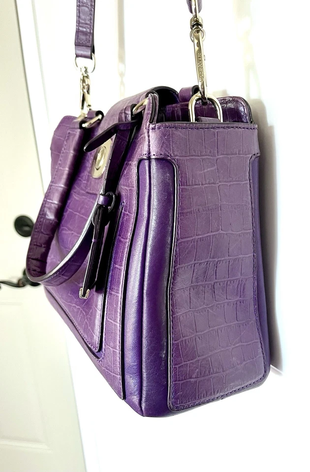 Cole Haan Lafayette Purple Crocodile Leather Satchel Cross Body Handbag - Image 4 of 4