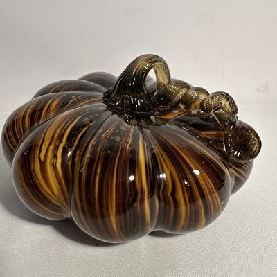 BlownGlass Pumpkin brown and amber Swirly Stem pre-owned