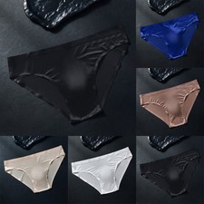 Men Ice Silk Seamless Briefs 3D Pouch Low-rise Underwear Nylon Spandex Blend