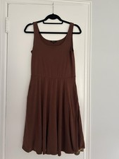 Quince Tencel Jersey Fit & Flare Mini Dress Brown Sleeveless Pockets Size Medium