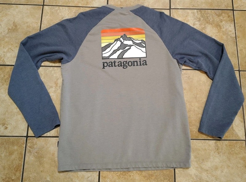 Patagonia Long Sleeve Baseball Style Organic Cotton Shirt Mens Large L Mountains