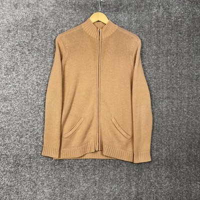 Saks Fifth Cashmere Collection 100% Cashmere Beige Zip Up Sweater Size Small