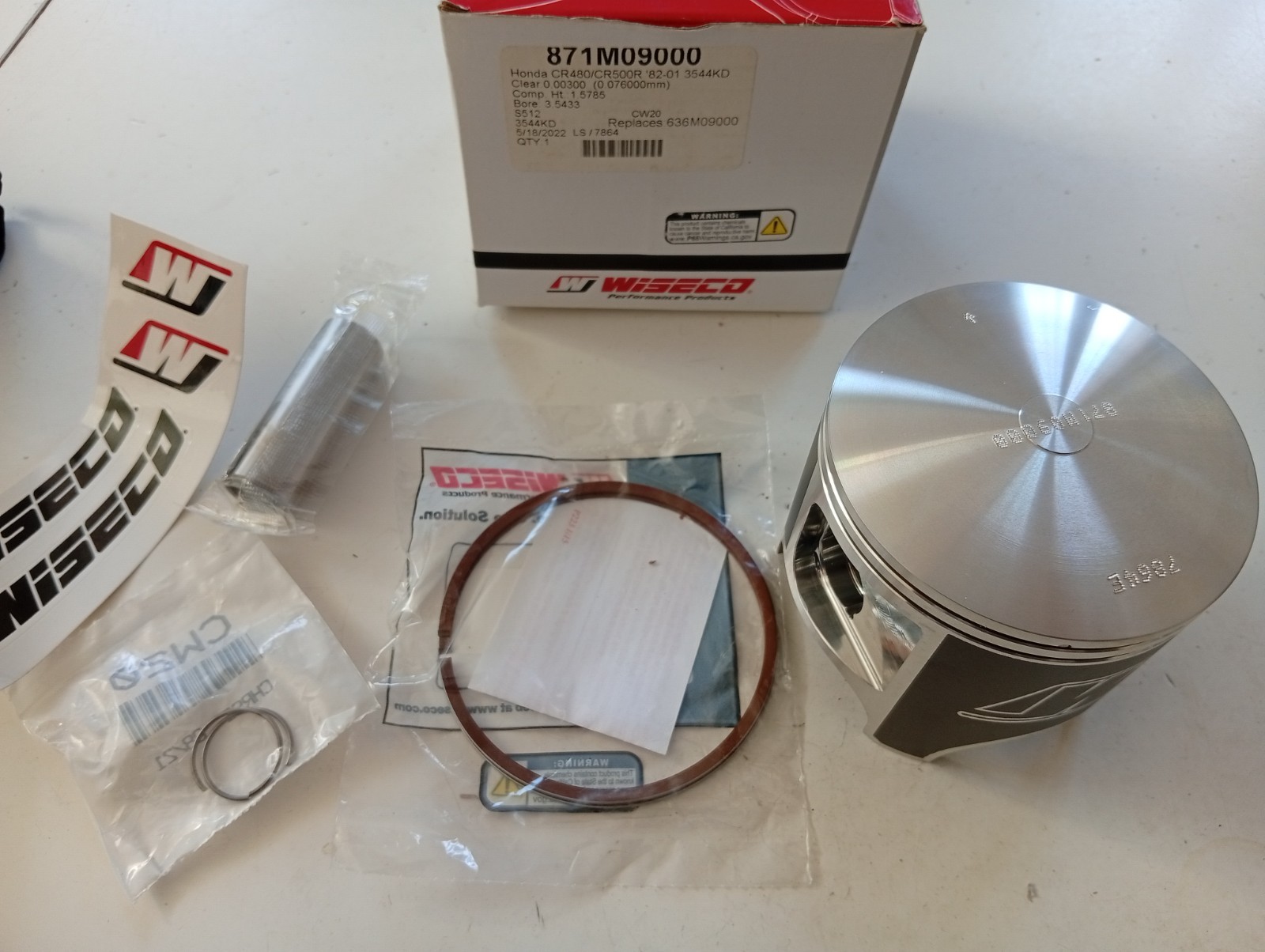 Piston segment Wiseco 871M09000 Honda CR 480 500 kit moteur 90 mm 1982-2001