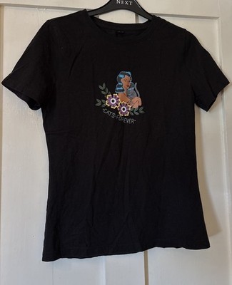 Collectif T-Shirt schwarz Jersey glamourös ''Cats Forever'' UK10