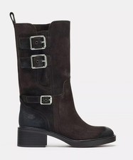Stivali da cowboy biker ZARA in pelle scamosciata con fibbia spacco tacco basso UK 7 EU 40 US 9