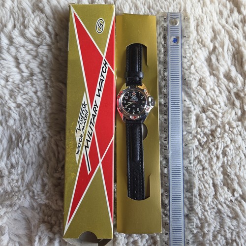 Used W Box Vostok 2416B Mechanical Wrist Watch Mens Russian Army Tank Military