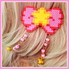 Kawaii 3D Perler Bow Hair Clip   Pink Handmade 
