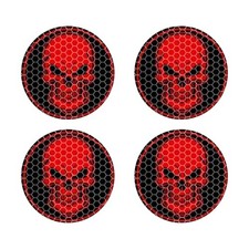 Car Wheel Center Caps Sticker, Spooky Skull Reflective Wheel Hub Caps 4 PCS Red