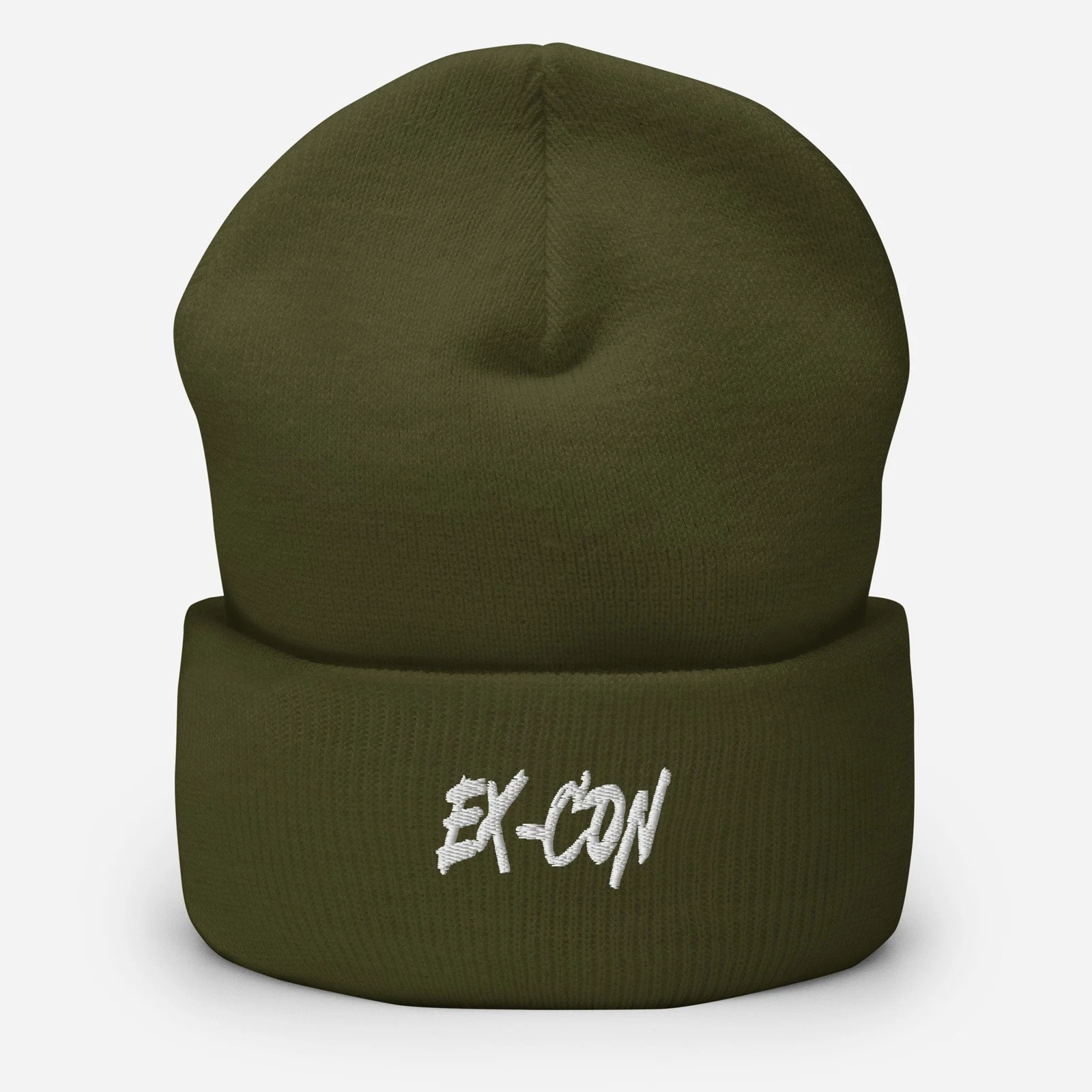 EX-CON Military Green Cuffed Beanie | Unisex Knit Beanie