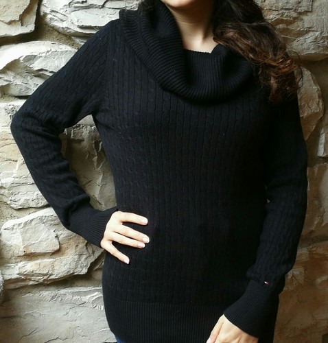 Maglione vintage Tommy Hilfiger nero collo largo ampio trecce misto cotone  L | eBay