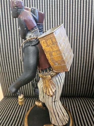 VENETIAN POLYCHROME BLACKAMOOR STATUE 13" BOY WITH MONKEY BIRD CAGE BASKET - Picture 9 of 15