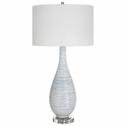 UTTERMOST 29998-1 CLARIOT RIBBED BLUE AND WHITE DRIP GLAZE CERAMIC TABLE LAMP - Picture 5 of 6