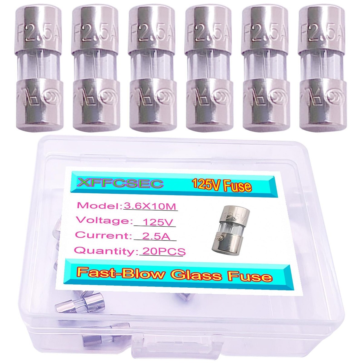 Micro Fuse 20PCS 2.5A 2.5 amp 125 Volt Fuse for Fan Plug.Fast-Blow