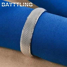 925 Sterling Silver 65MM Women Exquisite Mesh Bracelet Bangle  Women Jewelry