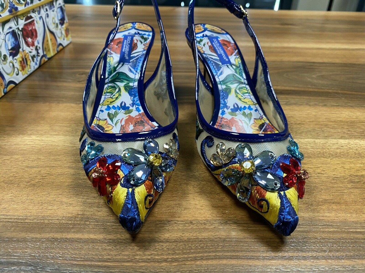DOLCE & GABBANA EMBELLISHED SLINGBACK PUMPS SCHUHE POINT-TOE