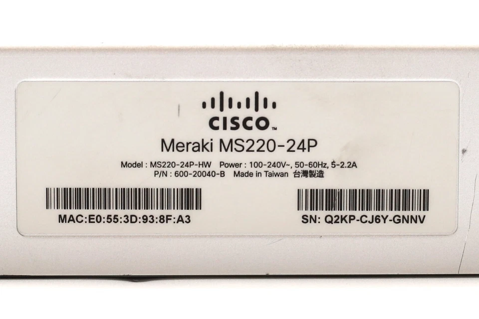 Cisco Meraki MS220-24P-HW 24-Port PoE Cloud Managed Switch W/Ears 600-20040-B - Image 3 of 3