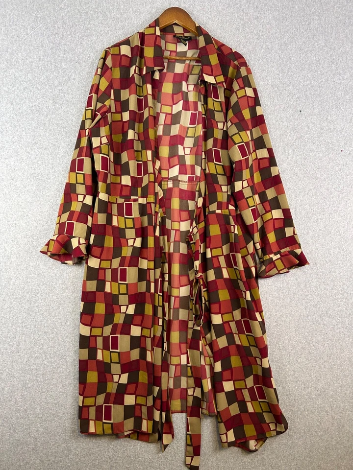Ashley Stewart Maxi Dress Women's 18 Red Geometric V-Neck Wrap Retro 70's VTG - Image 2 of 4