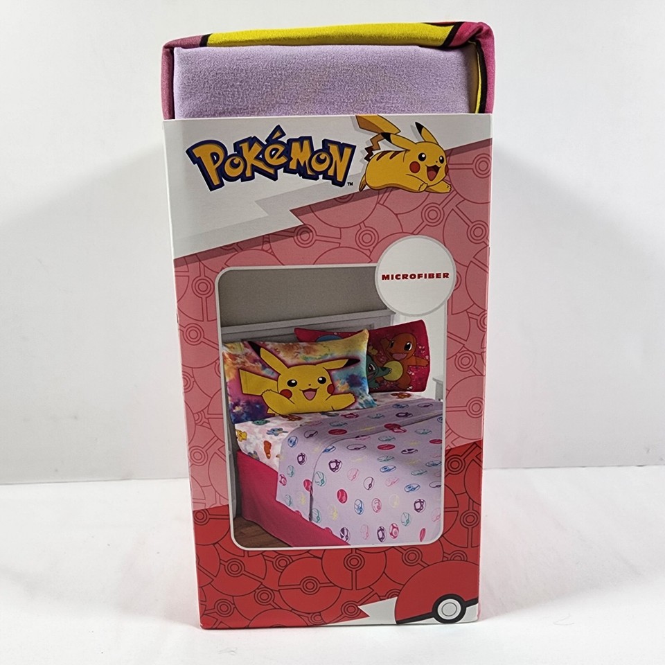 Pokemon Full Sheet Set 4 Pcs Pikachu Gaming Bedding Purple Pink Kids