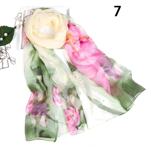 Women Silk Chiffon Floral Long Scarf Wraps Soft Shawl Scarve Sunscreen Headscarf - Picture 31 of 60