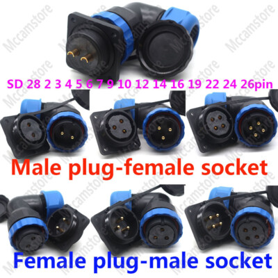 SD28 2-26Pin Elbow Waterproof Aviation Connector Plug Socket,LED Ligh Power Plug