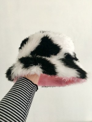 fluffy pink bucket hat