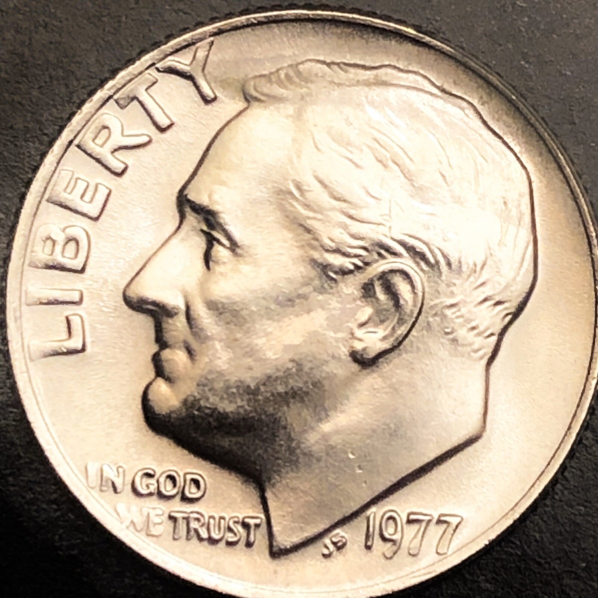 1977 Roosevelt Dime Full Bands/Full Torch Off Center Strike