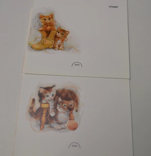  10 Kitten Fold N Send Letters & 10 Seals Vintage