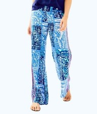 Lilly Pulitzer Bal Harbour Palazzo Pant XS Deep Indigo Leied Back Batik Print