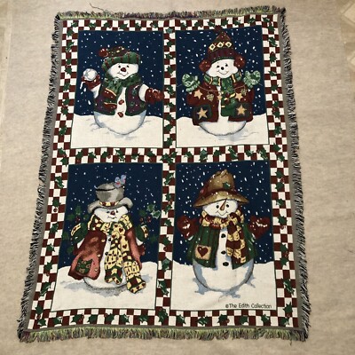 Snowman Winter Scene Throw Blanket 53x69 Afghan Tapestry The Edith Collection