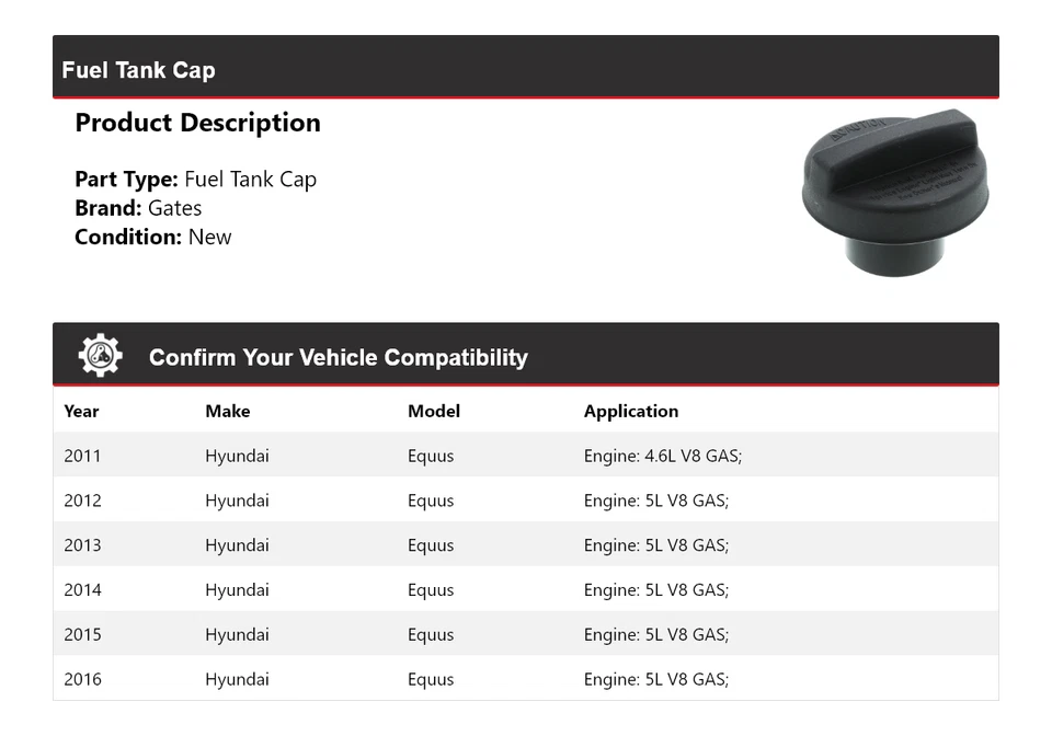 Tapa de tanque de combustible para Hyundai Equus 2011-2016 puertas 2012 2013 2014 2015 Foto 2 de 4