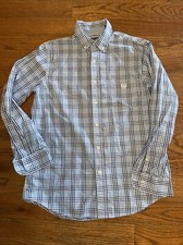 Chaps Easy Care Mens Medium Blue  White Plaid Check LongSleeve Button Shirt