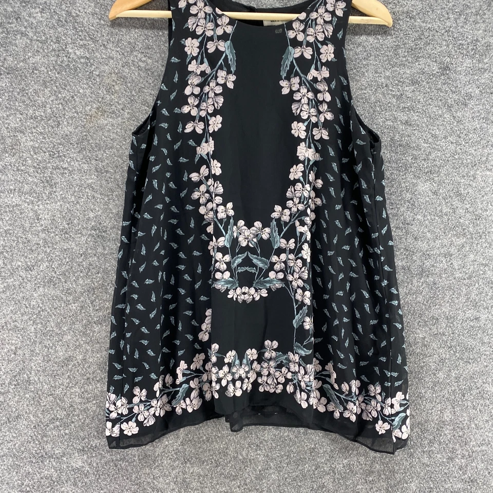 Max Studio блузка женщин M средний черный цветочный без рукавов широкий ремень круглый вырез - Изображение 4 из 4