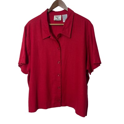 Ease Sport Women Linen Blend Shirt Plus Size 20W Red Button Up Summer Casual