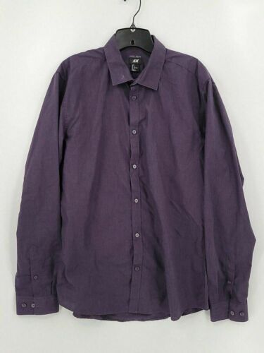 H&M Mens Button-Up Shirt Long Sleeve Size Large Solid Purple