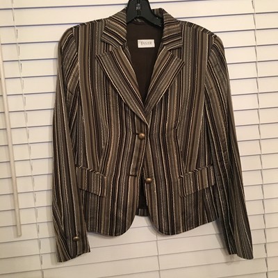 Basler Womens Collection Brown Striped Pencil Casual Blazer Jacket Size 34