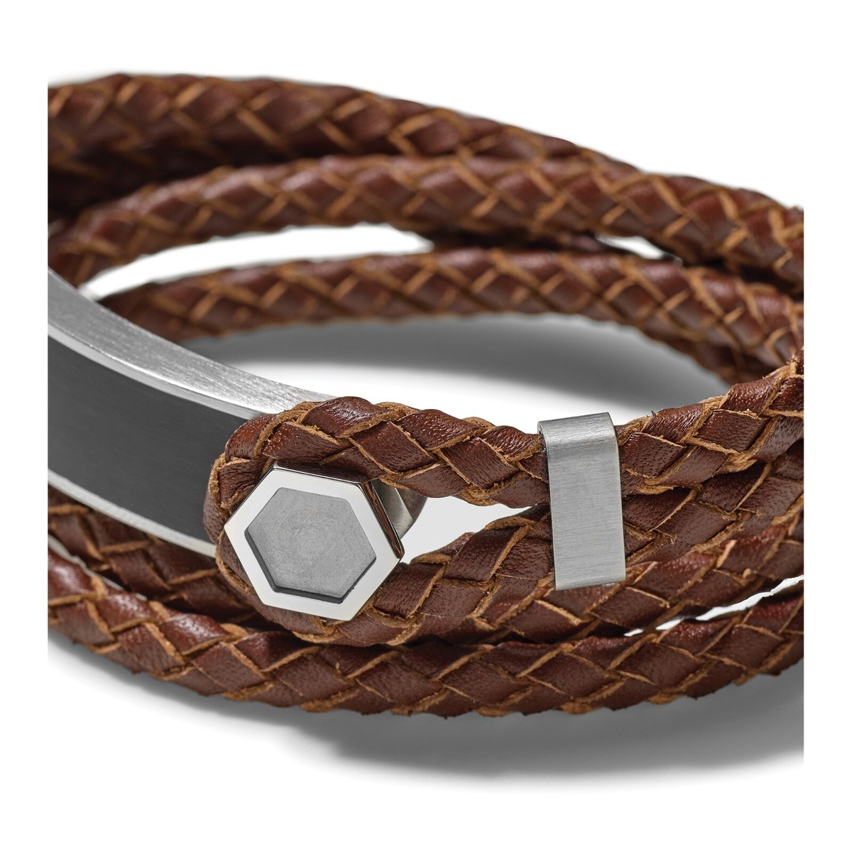 Bulova Mens Precisionist Brown Braided Leather Bracelet Black 7.5