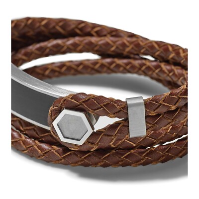 Bulova Mens Precisionist Brown Braided Leather Bracelet Black 7.5