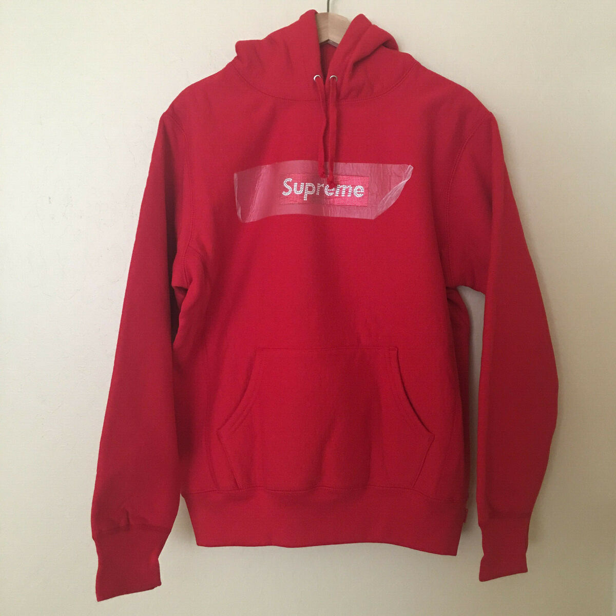 SUPREME X SWAROVSKI Crystal Box Logo Hooded Sweatshirt Hoodie Red Sz M RARE  NEW