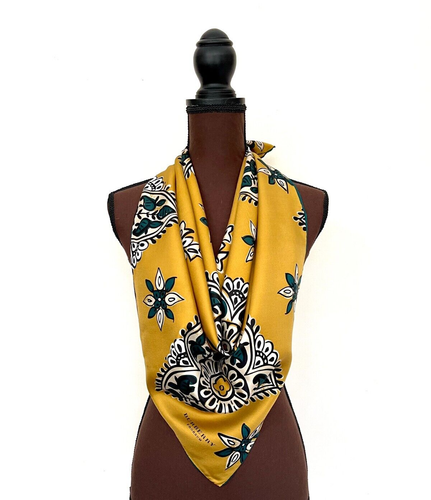 New Burberry Scarf Lucky Floral Yellow Gold Alhambra Green Flower Silk Wrap - Picture 16 of 21