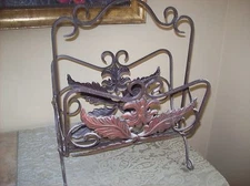 Vintage Metal Magazine Rack Beautiful Leaf Design. Heavy and Solid .