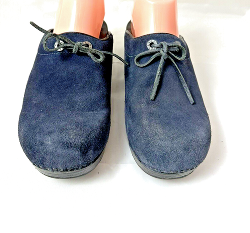 Zuecos de cuero con corbata de gamuza azul marino 9M para mujer LANDS END cojín de mulas 393340 - Imagen 2 de 8